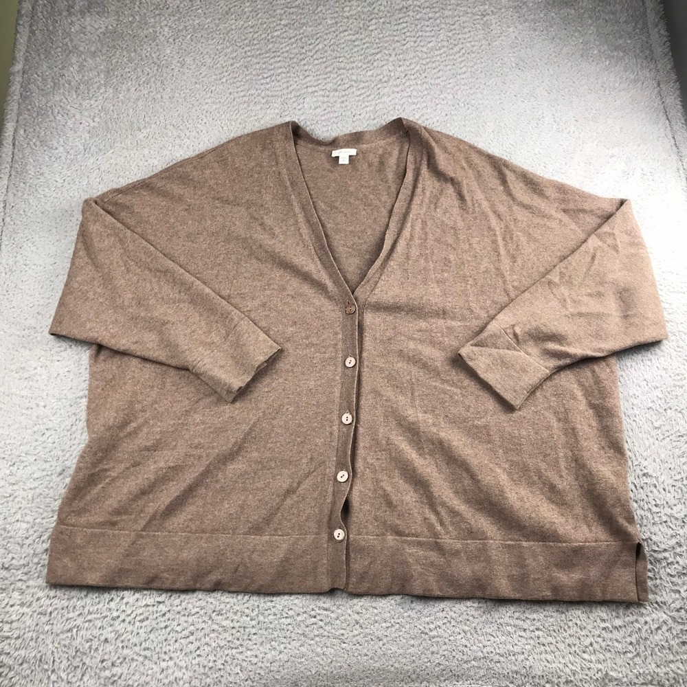 J Jill Cardigan Women 4X Brown 100% Cashmere Oversized V-Neck Button Up Sweater